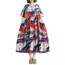 Load image into Gallery viewer, 2021 New Vintage Dress Women Cotton Linen Dress Striped Print O Neck Half Sleeve Loose Casual Summer Fashion Vestidos Female