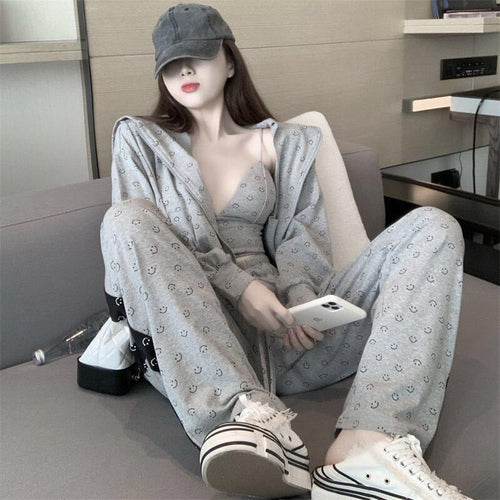 2021 New Women Sporting Set Workout Gym Casual Clothing Long Sleeve Zippered Shirts High Waist Jogging 3pcs Sportswear Suits