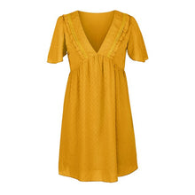 Load image into Gallery viewer, 2021 New Women Summer Dress Sexy Deep V-Neck Ruffled Short Sleeve High Waist Dots Loose Fit Elegant Beach Solid Female Vestidos