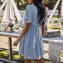 Load image into Gallery viewer, 2021 New Women Summer Dress Sexy Deep V-Neck Ruffled Short Sleeve High Waist Dots Loose Fit Elegant Beach Solid Female Vestidos