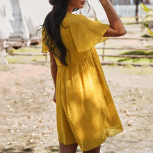 Load image into Gallery viewer, 2021 New Women Summer Dress Sexy Deep V-Neck Ruffled Short Sleeve High Waist Dots Loose Fit Elegant Beach Solid Female Vestidos