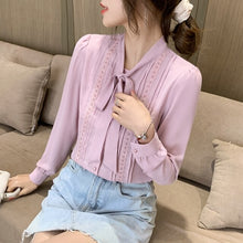 Load image into Gallery viewer, 2021 New Women&#39;s Spring Bow Chiffon Blouse Shirt Fashion Casual Long Sleeve Office Lady Shirt Plus Size Loose Tops