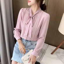 Load image into Gallery viewer, 2021 New Women&#39;s Spring Bow Chiffon Blouse Shirt Fashion Casual Long Sleeve Office Lady Shirt Plus Size Loose Tops