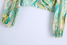 Load image into Gallery viewer, 2021 New spring summer women dress Bohemian floral print cropped hollow design sexy navel short top long sleeve chiffon shirt