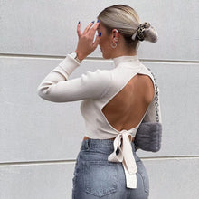 Load image into Gallery viewer, 2021 Nieuwe Vrouwen Backless Gebreide Trui Hoge Hals Lange Mouwen Casual Fashion Chic Lady Vrouw Truien Truien Tops