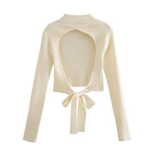 Load image into Gallery viewer, 2021 Nieuwe Vrouwen Backless Gebreide Trui Hoge Hals Lange Mouwen Casual Fashion Chic Lady Vrouw Truien Truien Tops