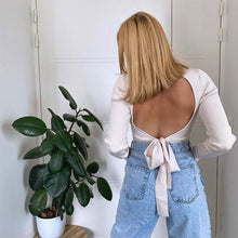Load image into Gallery viewer, 2021 Nieuwe Vrouwen Backless Gebreide Trui Hoge Hals Lange Mouwen Casual Fashion Chic Lady Vrouw Truien Truien Tops