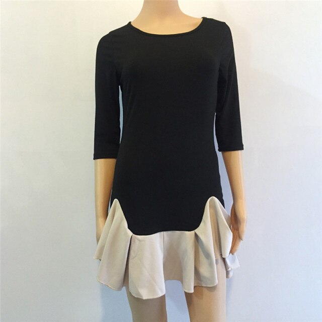 2021 O Neck Long  Sleeve Dress Mini A Line Ruffles Women Casual Patchwork Club Black Autumn Winter Party Dresses