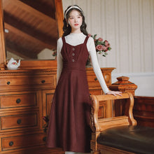 Load image into Gallery viewer, 2021 Pure Color Literary Retro Strap Dress Femininas Sleeveless Square Collar Pleated French Elegant Strap Dresses Fashion Fall