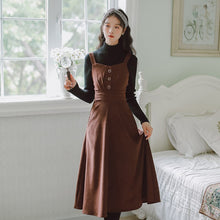 Load image into Gallery viewer, 2021 Pure Color Literary Retro Strap Dress Femininas Sleeveless Square Collar Pleated French Elegant Strap Dresses Fashion Fall