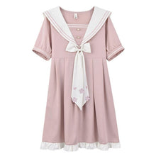 Load image into Gallery viewer, 2021 Sailor Collar Puff Sleeve Girl White Pink Flower Dress Harajuku Kawaii Vintage Cosplay Lolita Clothes Women Beach Sundress