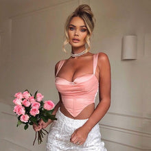 Load image into Gallery viewer, 2021 Satin Mesh Patchwork Women Irregular Strap Corset Crop Top Bodycon Zipper Sexy Streetwear Party Elegant Club 2021 Summer