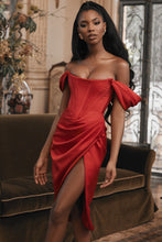 Load image into Gallery viewer, 2021 Satin Slim Fit Dress Women Banquet Dress Midi Off-the Shoulder Temperament Corset Dress Party Celebrity Evening Club Dress
