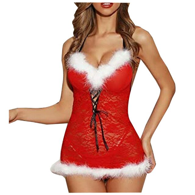 2021 Sex Shop for Adult Women Sexy Christmas Festival Red Hollow Lingerie Nightdress Underwear Bodysuit Santa Costume Xmas Gift