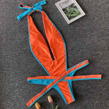 Load image into Gallery viewer, 2021 Sexy Bandage One Piece Swimsuit Women Deep V Halter High Cut Thong Monokini Swimwear Swim Suit Solid Bathing Suit Bodaysuit