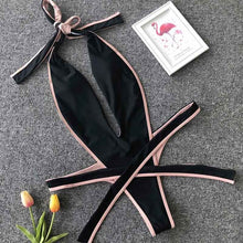 Load image into Gallery viewer, 2021 Sexy Bandage One Piece Swimsuit Women Deep V Halter High Cut Thong Monokini Swimwear Swim Suit Solid Bathing Suit Bodaysuit