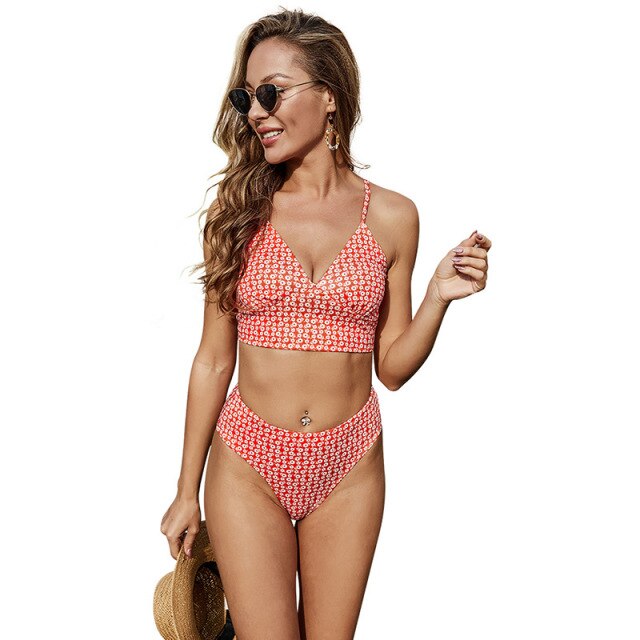 2021 Sexy Beach Suit Printing Push Up Bikini 2 Pieces Backless High Waist Swimsuits Swimwear Bathing Suit Summer Women Bikinis