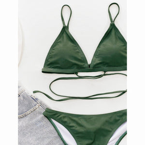 2021 Sexy Bikini Push Up Bikini Set Bandage Women Swimsuit Female Green Swimwear High Waisted Biquini Swimming Suit Bathing Suit