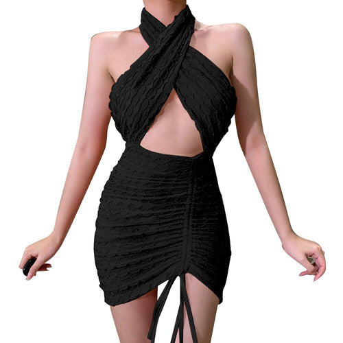 2021 Sexy Fashion Backless Mini Dress Women Nightclub Party Dress Summer Backless Halter Sleeveless Dress Bodycon Vestido Femme