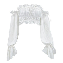 Load image into Gallery viewer, 2021 Sexy Fashion Women Top New Chiffon Fungus Flare Sleeve Strapless Short Polyester Slash Neck White Beautiful