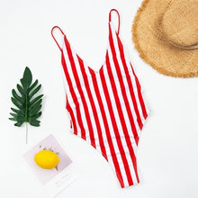 Load image into Gallery viewer, 2021 Sexy One Piece Swimsuit Women V-Neck Swimwear Female Striped Print Bodysuit Monokini Backless Bathing Suit Summer Beachwear