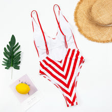 Load image into Gallery viewer, 2021 Sexy One Piece Swimsuit Women V-Neck Swimwear Female Striped Print Bodysuit Monokini Backless Bathing Suit Summer Beachwear