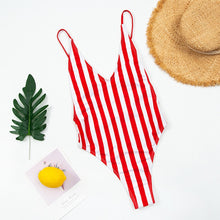Load image into Gallery viewer, 2021 Sexy One Piece Swimsuit Women V-Neck Swimwear Female Striped Print Bodysuit Monokini Backless Bathing Suit Summer Beachwear