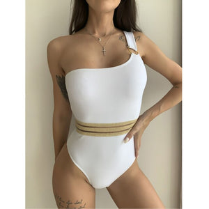 2021 Sexy One Shoulder Women's Swimwear Push Up One-Piece Swimsuit Soild Bodysuit Splice Slimming Bathing suits Traje de baño