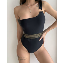 Load image into Gallery viewer, 2021 Sexy One Shoulder Women&#39;s Swimwear Push Up One-Piece Swimsuit Soild Bodysuit Splice Slimming Bathing suits Traje de baño