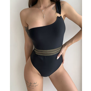 2021 Sexy One Shoulder Women's Swimwear Push Up One-Piece Swimsuit Soild Bodysuit Splice Slimming Bathing suits Traje de baño