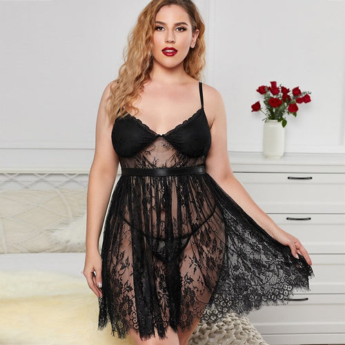 2021 Sexy Sleepwear Plus Size Women Temptation Lingerie Babydoll Nightwear Deep V Sleeveless Lace Mini Night Dress Nightgown 5XL