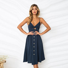 Load image into Gallery viewer, 2021 Sexy Spaghetti Straps Backless Women&#39;s Hollow Out Bow Dress Summer Fashion Casual Buttons Solid A Line Ladies Elegant Dress