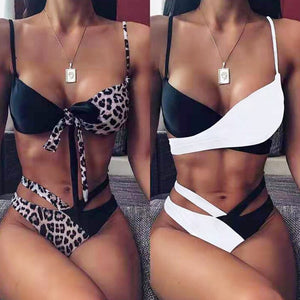 2021 Sexy Women High Waist Bikini Swimsuit Swimwear Female Bandeau Thong Brazilian Biquini Bikini Leopard Set Bathing Suit