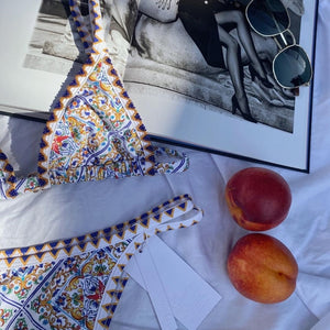 2021 Sexy triangle micro bikini set Vintage print swimsuit women's swimming suit Hollow out swimwear High cut bathing suit Swim