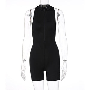 2021 Sleeveless Halter Solid Backless Knitted Ribbed Skinny Bodycon Playsuit Summer Women Streetwear Casual Black Tight Romper