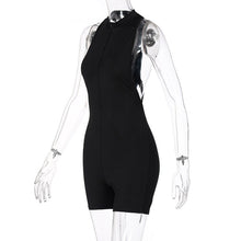 Load image into Gallery viewer, 2021 Sleeveless Halter Solid Backless Knitted Ribbed Skinny Bodycon Playsuit Summer Women Streetwear Casual Black Tight Romper