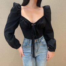 Load image into Gallery viewer, 2021 Smmer New Style V Neck Slim Fashion French Temperament Solid Color Personality Sexy Puffy Long Sleeved Women&#39;s Top