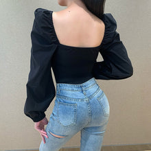 Load image into Gallery viewer, 2021 Smmer New Style V Neck Slim Fashion French Temperament Solid Color Personality Sexy Puffy Long Sleeved Women&#39;s Top