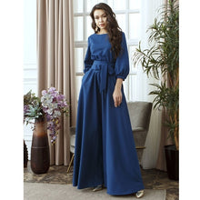 Load image into Gallery viewer, 2021 Sping Summer Vintage Solid Lantern Sleeve Maxi Long Dress Ladies O Neck Elegant Party Dress Women Casual Bow Sashes Dress