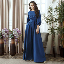 Load image into Gallery viewer, 2021 Sping Summer Vintage Solid Lantern Sleeve Maxi Long Dress Ladies O Neck Elegant Party Dress Women Casual Bow Sashes Dress