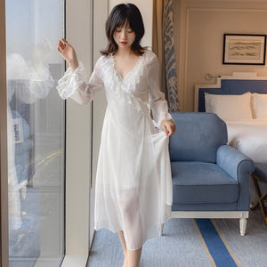 2021 Spring And Summer Sexy Suspender Nightgown Two Piece Women's High Quality Pajamas Lovely Home Clothes Ladies Nightdress