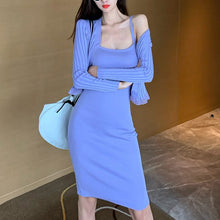 Load image into Gallery viewer, 2021 Spring Autumn Fashion  Women&#39;s Clothing Knitted Bandage Bodycon Dress Cardigans Tops Female Long Sleeve Dresses Skirts Set