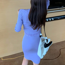 Load image into Gallery viewer, 2021 Spring Autumn Fashion  Women&#39;s Clothing Knitted Bandage Bodycon Dress Cardigans Tops Female Long Sleeve Dresses Skirts Set