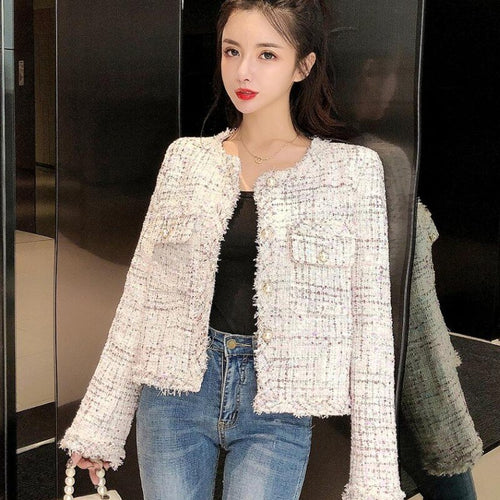 2021 Spring Autumn Small Fragrance women Plaid Tweed Jacket coat Women Korean Short chic Cardigan Outwear