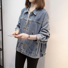 Load image into Gallery viewer, 2021 Spring Autumn Winter Women&#39;s Decal Pocket Cropped Denim Top Jeans Blue Jean Patchwork Demin Jacket For Women Jackets Coat