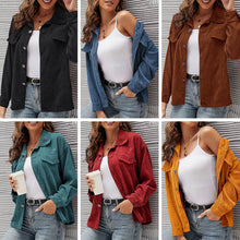 Load image into Gallery viewer, 2021 Spring Autumn Women Corduroy Jackets Coats Single-breasted Turn-down Collar Full Sleeve Vintage Loose Tops Feminina Coats