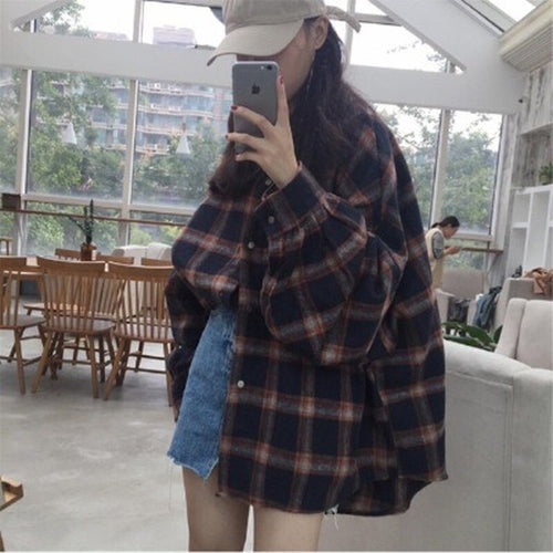 2021 Spring Cotton Blouse Long Sleeve Korean Style Oversized Plaid Shirts Blouse Women Plus Size Blouses  Button Up Shirt Blusas