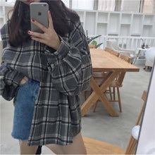Load image into Gallery viewer, 2021 Spring Cotton Blouse Long Sleeve Korean Style Oversized Plaid Shirts Blouse Women Plus Size Blouses  Button Up Shirt Blusas