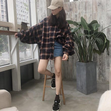 Load image into Gallery viewer, 2021 Spring Cotton Blouse Long Sleeve Korean Style Oversized Plaid Shirts Blouse Women Plus Size Blouses  Button Up Shirt Blusas
