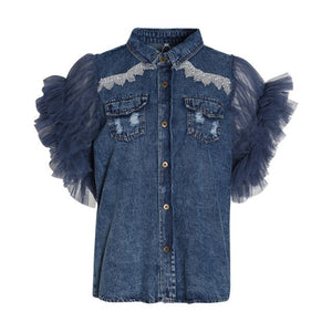 2021 Spring Cropped Fringe Denim Jacket Waistcoat Jeans Women Patchwork Blue Oversized Crop Sequin Coat Gothic Jean Jackets
